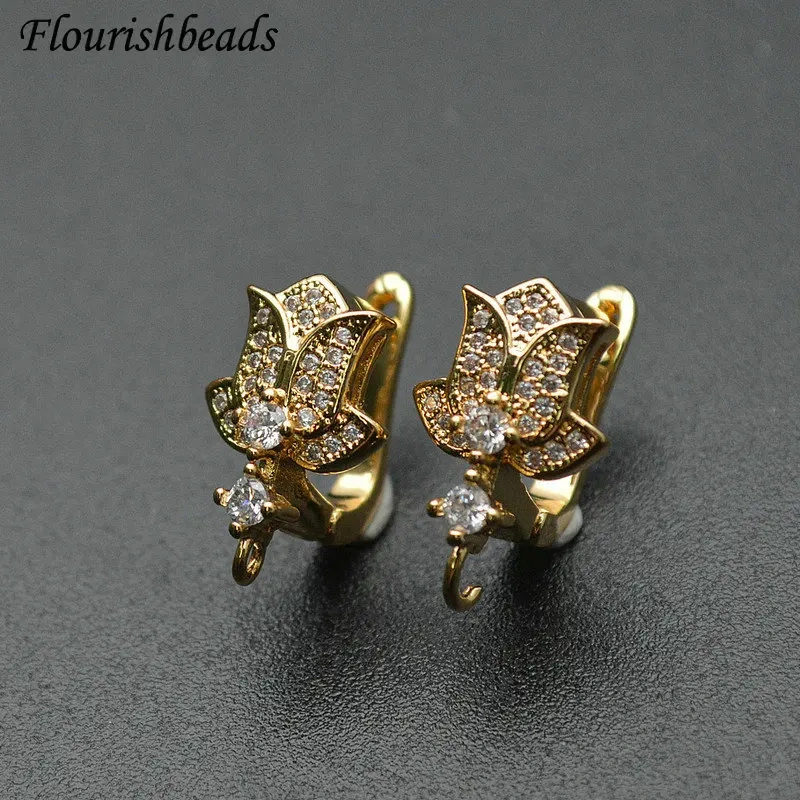 30pc Hgih Quality CZ Paved Gold Silver Black Tulip Flower Shape Dangle Earring Hook Clasps Accessories Jewelry Making Supplies