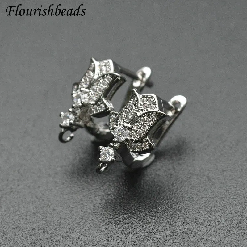 30pc Hgih Quality CZ Paved Gold Silver Black Tulip Flower Shape Dangle Earring Hook Clasps Accessories Jewelry Making Supplies