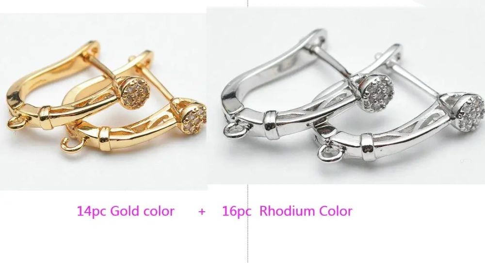 30pc Hgih Quality CZ Paved Gold Silver Black Tulip Flower Shape Dangle Earring Hook Clasps Accessories Jewelry Making Supplies