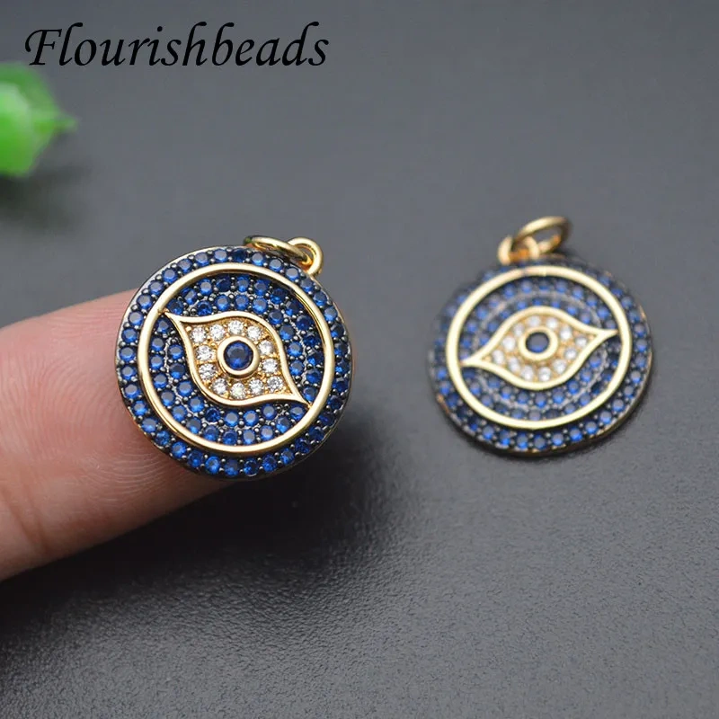 Hot Sell Blue Evil Eye Charms Colorful CZ Beads Paved DIY Fashion Quality Necklace Bracelet Earrings Accessories 10pcs/lot