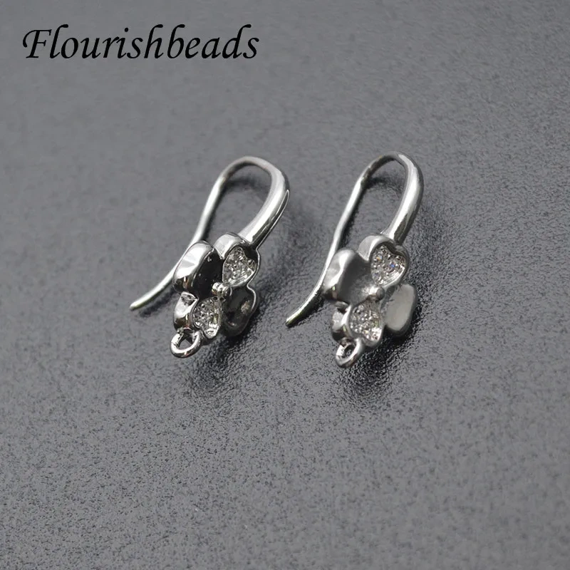 New Arrived Nickle Free CZ Beads Paved Gold Rhodium Plating Flower Shape Earring Hooks for Jewelry Making Parts 30pcs/lot
