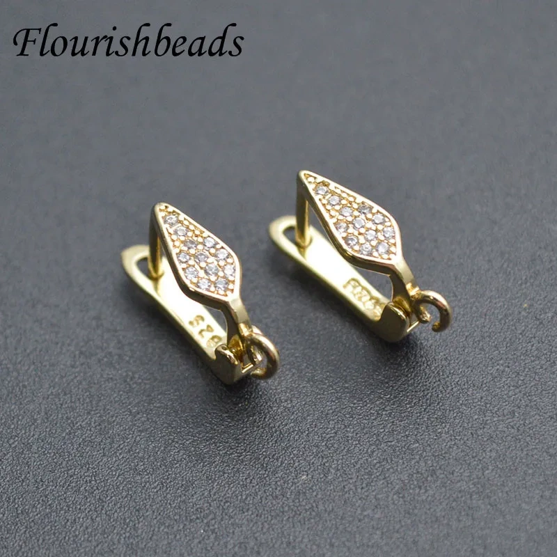 Nickel Free Gold Plating CZ Beads Pave Setting Rhombus Shape Metal Copper Earring Hooks for Jewelry Making Design 30pcs