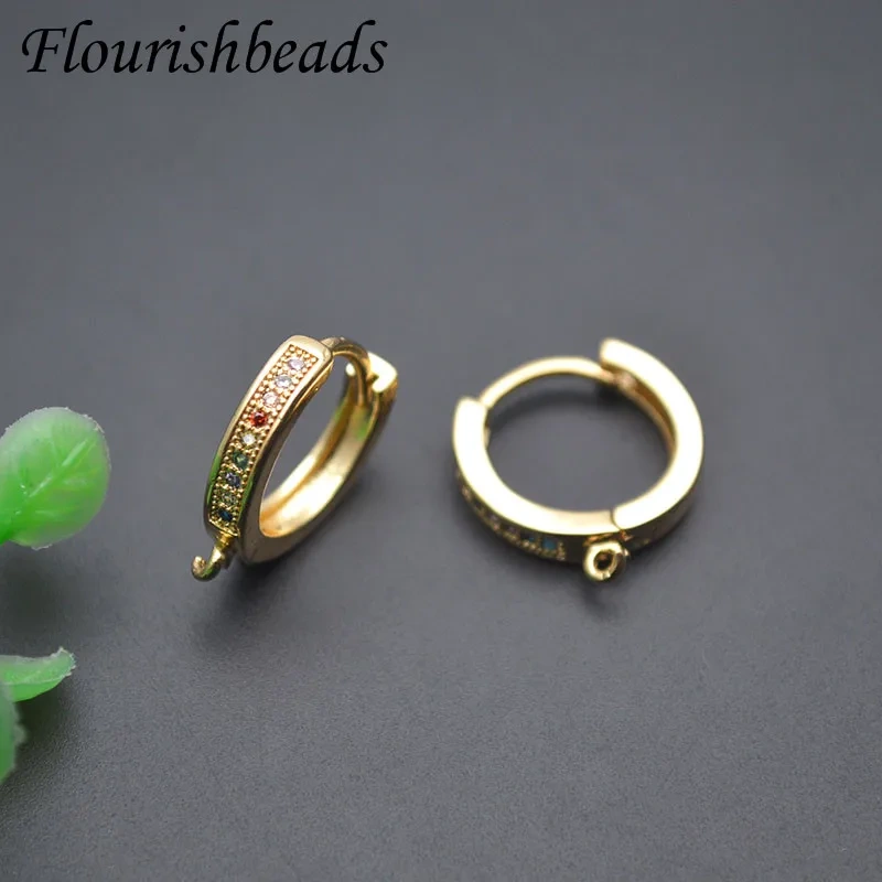 Paved Colorful Zirconia Beads Round Earring Hooks 18k Gold Color Earring Hoops for Women DIY Jewelry Making 30pcs/lot