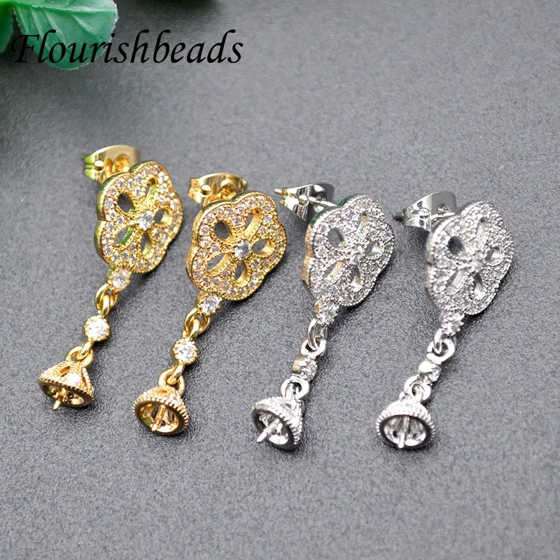 Nickel Free Gold Plating Flower Shape Earring Hooks CZ Beads Paved for Fashion Jewelry Making Accessories 20pcs Per Lot
