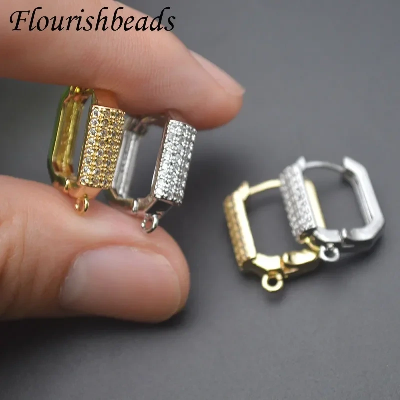 High Quality Gold Color Multi Row Zirconia Geometric Shape Earring Hooks Clasp for DIY Earring Jewelry Making 30pcs/lot