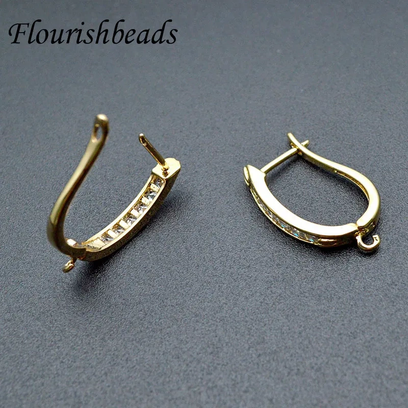 New design Anti-rust Paved CZ Beads 16x22mm Metal Copper Earring Hooks Jewelry Findings 30pc Per Lot