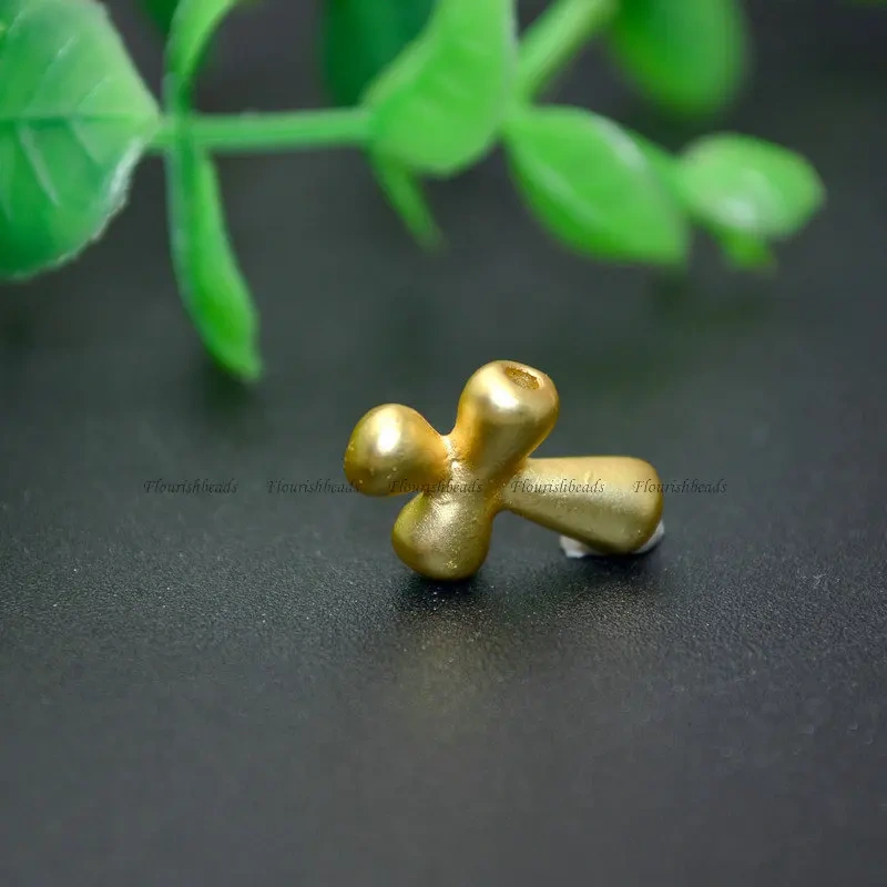 2mm Hole Gold Plated Matte Finish Cross Shape Beads Jewelry Makings Bracelet Charms Necklace Pendant Choker