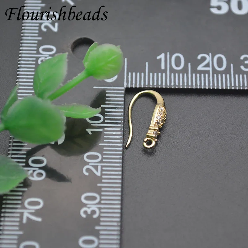 30pcs/lot Gold Plated Paved CZ Beads Ear Wire with Loop Jewelry Findings for DIY Dangle Earring