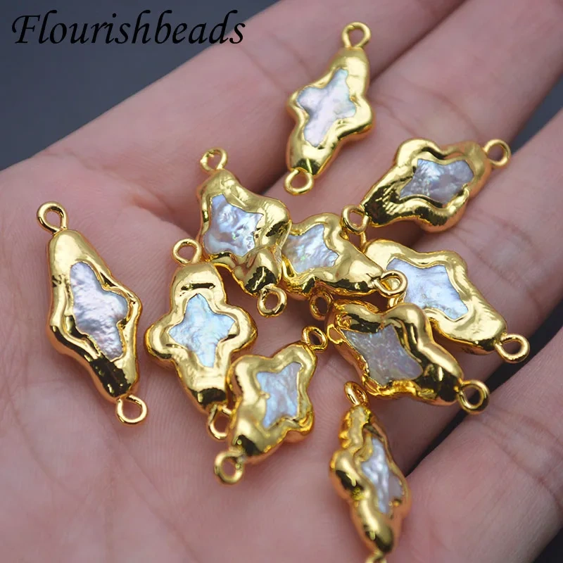 Cross Gold Plated Pearl Two Loops Connector Clasp Hooks for DIY Bracelet Necklace Jewelry Accessories