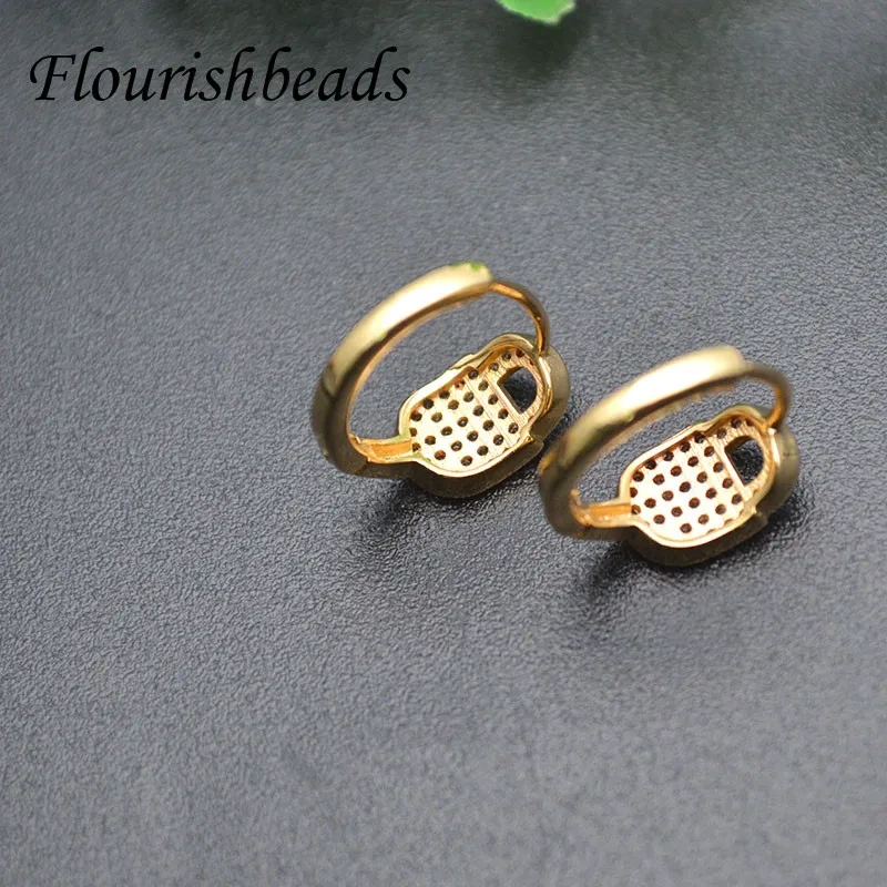 20pcs/lot Nickel Free Anti Rust Real Gold Plating CZ Paved Lock Shape Round Earrings Hooks for Jewelry Making Supplies