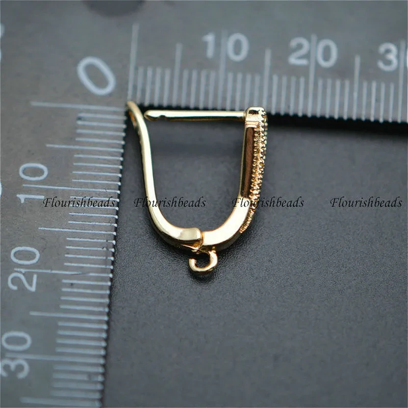 Anti-rust Gold color Paved CZ 15X20mm Triangle Shape Metal Copper Earring Hooks Jewelry findings 30pc per lot