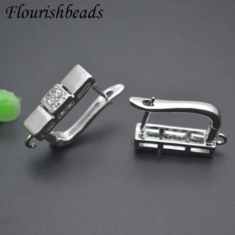 Jewelry Findings Paved Zircon Beads Geometric Triangle Shape Earring Hooks Earwire Clasp Accessories