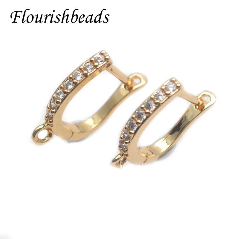Real Gold Plating Nickel Free Anti Fading Earring Hooks CZ Beads Paved for Quality Jewelry Making 30pcs/lot