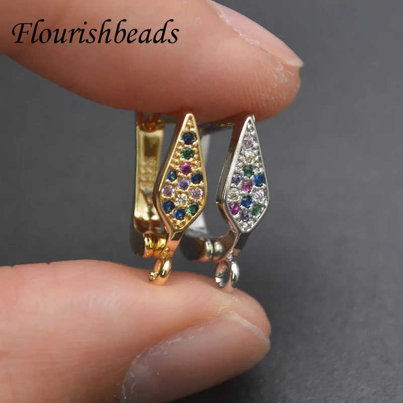 Quality Metal Brass Gold Plated Colorful CZ Beads Geometric Earring Hooks Women Handmade DIY Jewelry Accessories 30pcs/lot