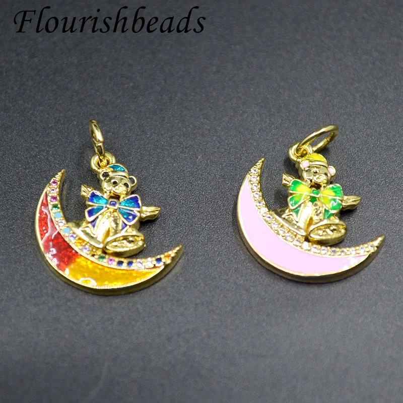 New Arrived Gold Plated Nickel Free Cute Bear Moon Christmas Bracelet Charms  Pendant DIY Earrings Jewelry Making 20pcs/lot