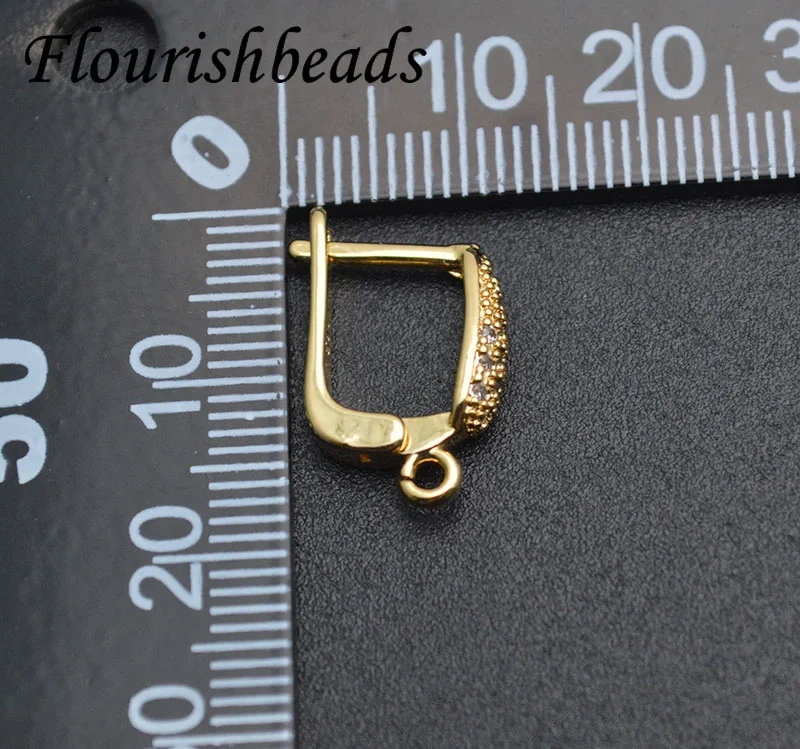 Zircon Inlaid  Nickle Free Anti-rust Gold Rhodium Color Metal Earring Hooks Jewelry Findings 30pc Per Lot