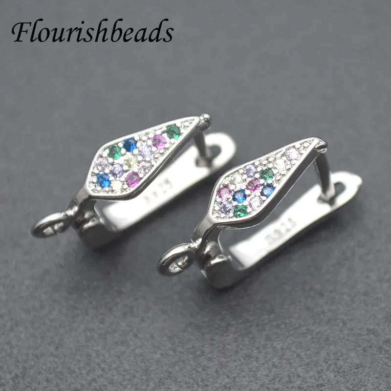 Quality Metal Brass Gold Plated Colorful CZ Beads Geometric Earring Hooks Women Handmade DIY Jewelry Accessories 30pcs/lot