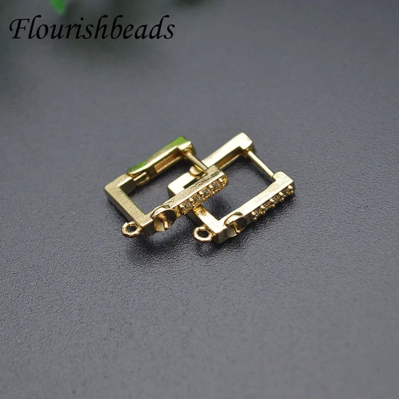 12x13mm Anti Fading Nickel Free Gold Color Square Earring Hooks Stud Fit Half Hole Beads Jewelry Making 30pcs/lot