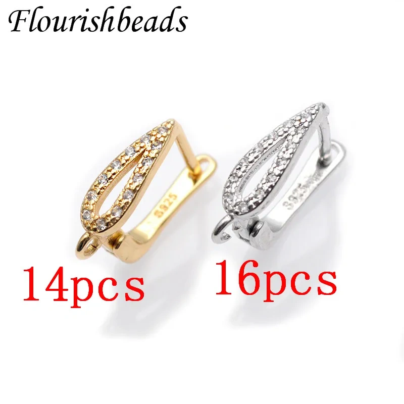 30pcs High Quality Nickle Free Gold Rhodium Color CZ Beads Paved Earring Hooks for Dangle Earrings Making Jewelry Findings