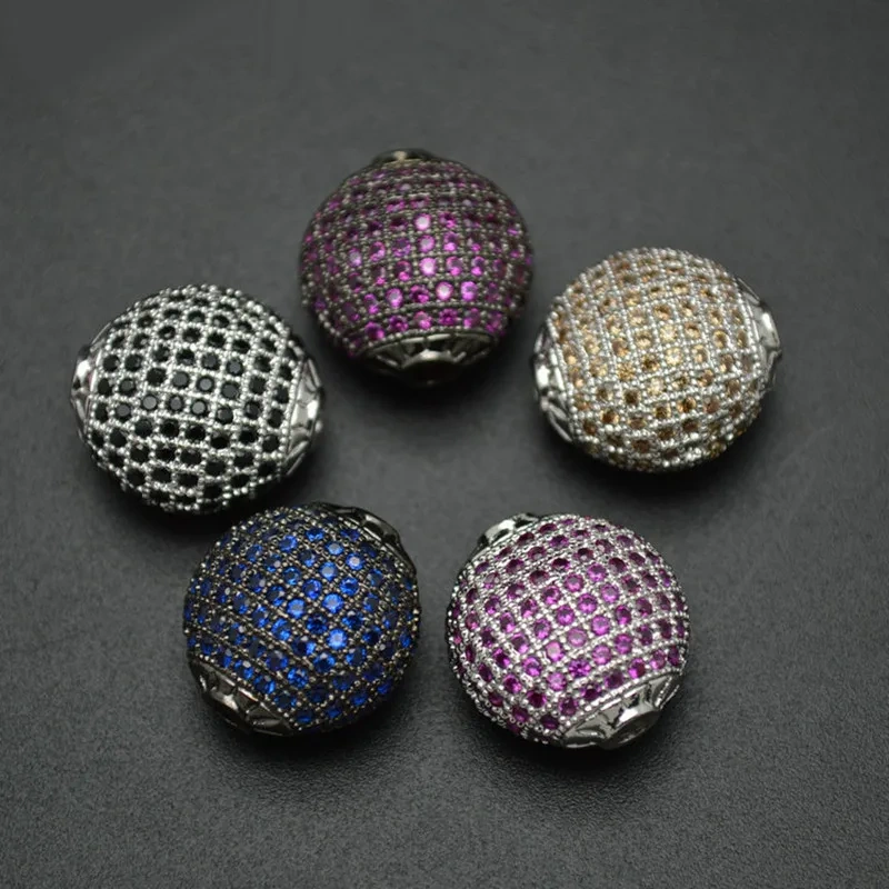 High Quality Muti Color Paved Real CZ Zircon 15mm Flat Oval Round Metal Beads DIY Fashion Jewelry Findings 5pc/lot Free shipping