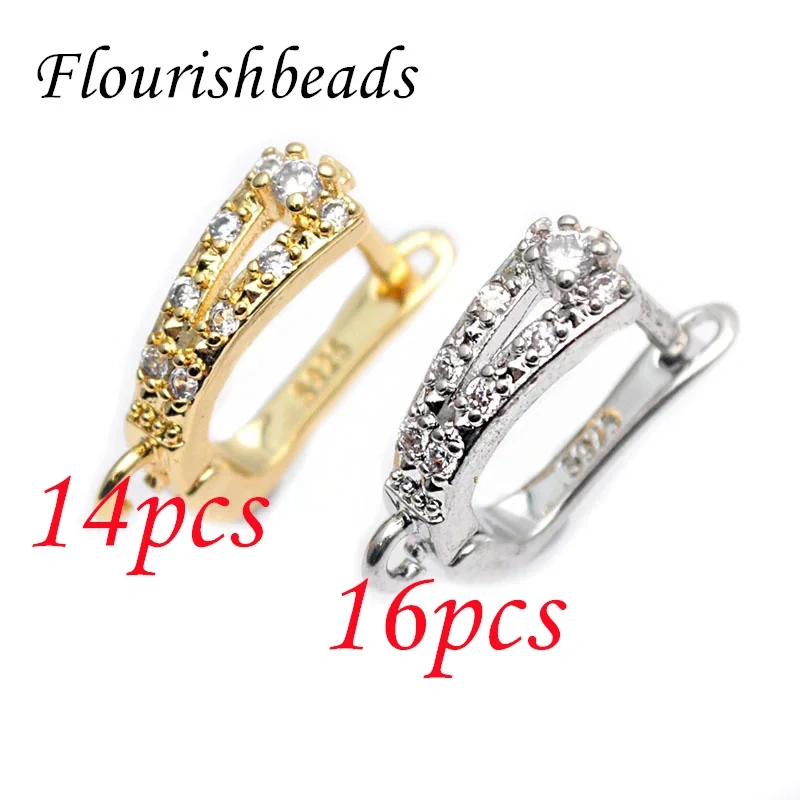 High Quality Paved Real Zircon Beads Brass Gold Plating  Arched Shape Earring Hoops Handmade Jewelry Making 30pcs/lot