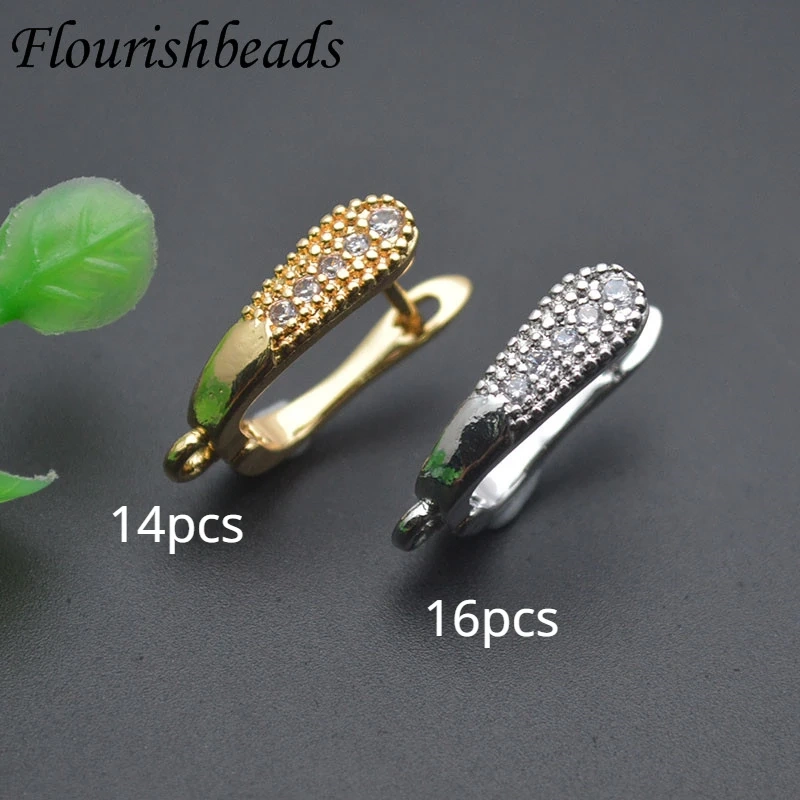 New Design Paved CZ Beads 18k Gold Earring Hooks Schwenzy Jewelry Findings for Women DIY Fashion Earrings 30pcs/lot