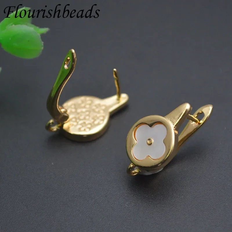 Real Gold Plated Nickel Free Flower Shape Earring Hooks Clasp Mother of Shell Jewelry Findings for DIY Women Earrings 30pcs/lot