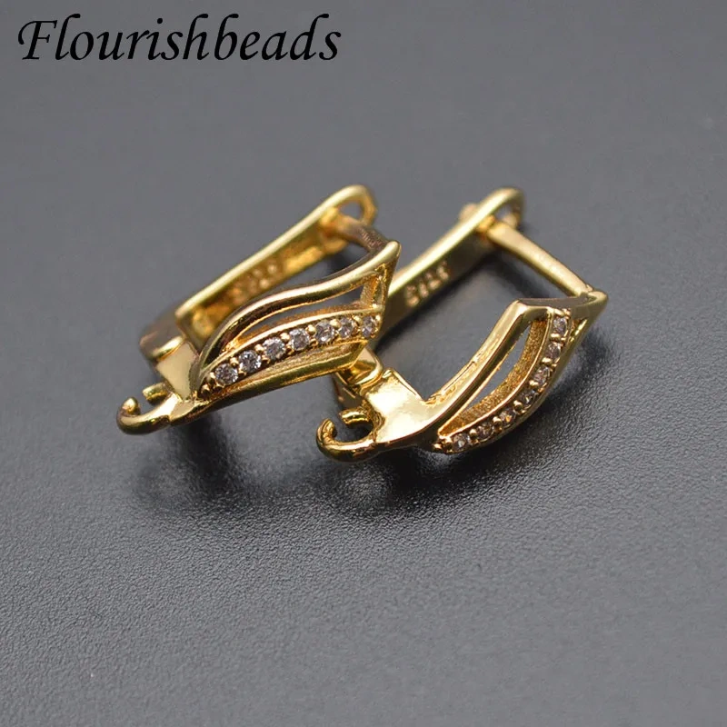 Nickle Free Anti-fading Multi Color Anti Rust Metal Gold Plating CZ Paved Earring Hooks for Jewelry Finding 30pcs Per Lot