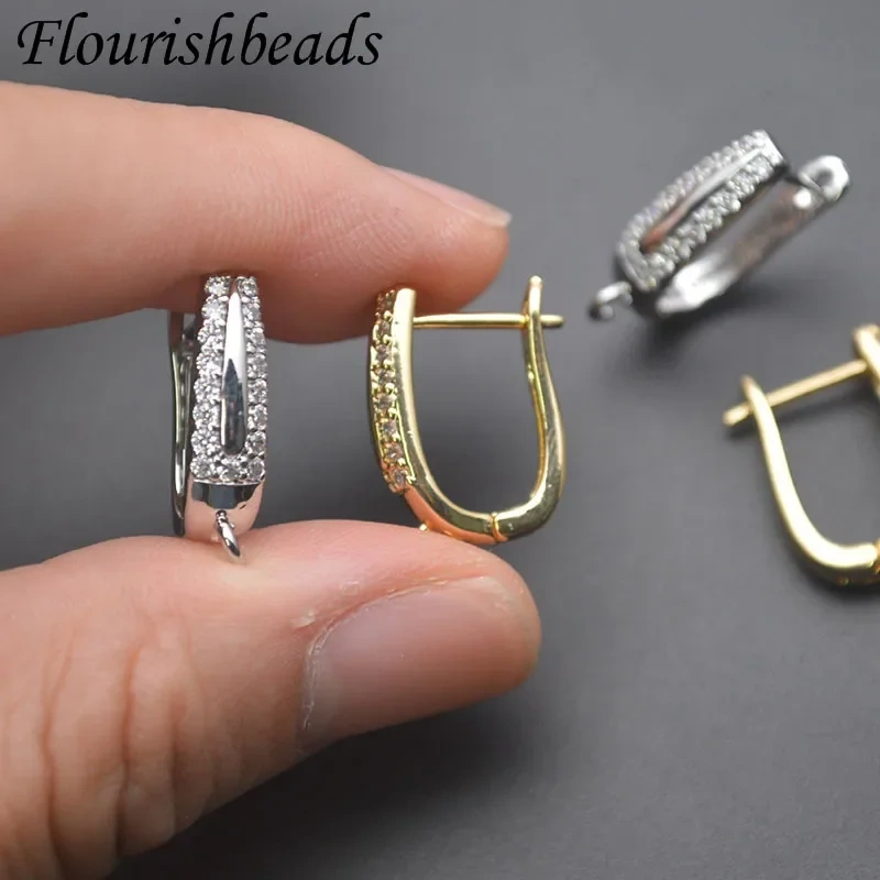 18K Real Gold Plated Paved CZ Beads Earwire Earring Hooks Accessories for  Women DIY Nickel Free Earrings Making 30pcs/lot