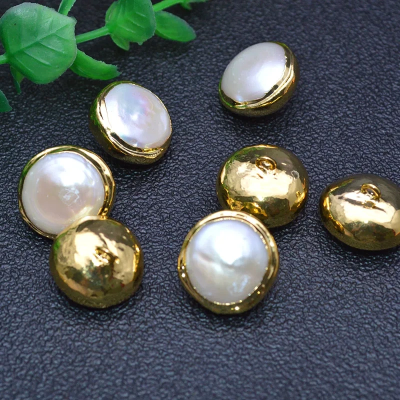 10pc Anti-fading Gold Plating Natural Pearl Buttons Pendants Charms fit Jewelry or Cloth Making