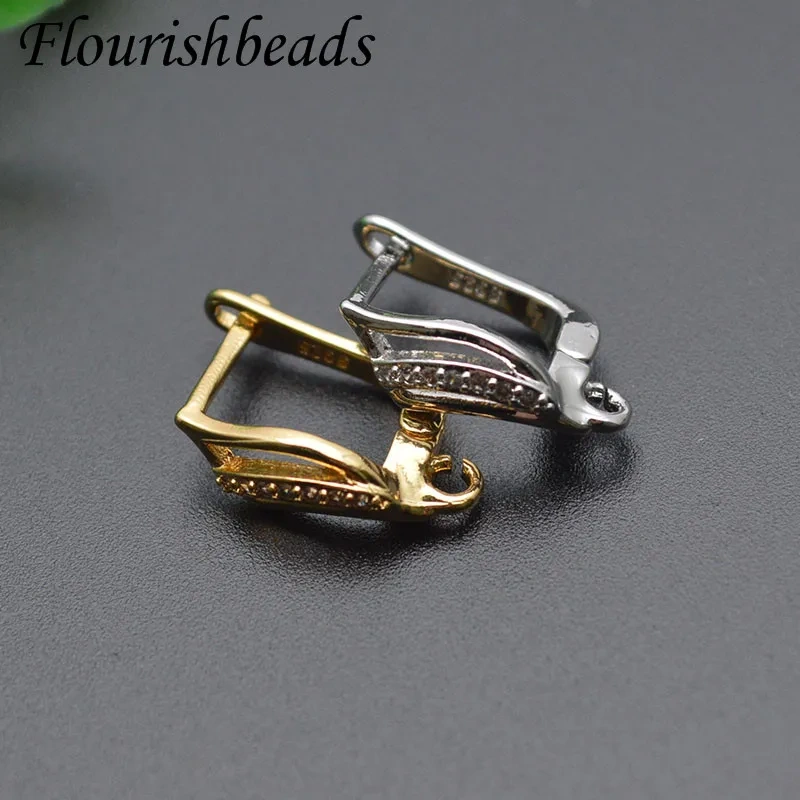 Nickle Free Anti-fading Multi Color Anti Rust Metal Gold Plating CZ Paved Earring Hooks for Jewelry Finding 30pcs Per Lot