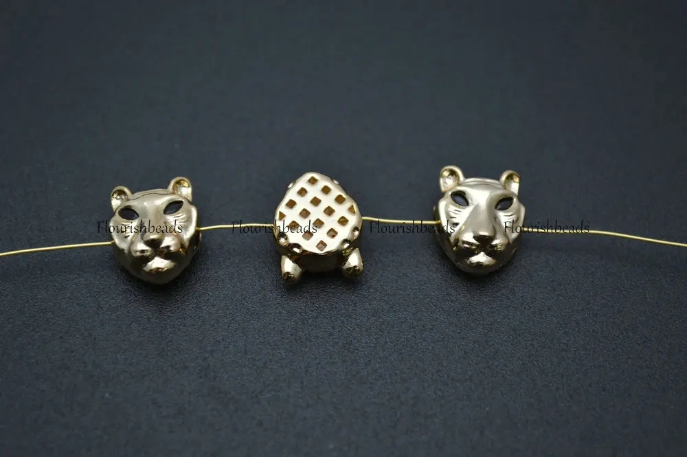Anti-rust New Design 10x13mm Metal Copper Black CZ Eye Leopard Head Spacer Loose Beads Bracelet Charms Jewelry Findings