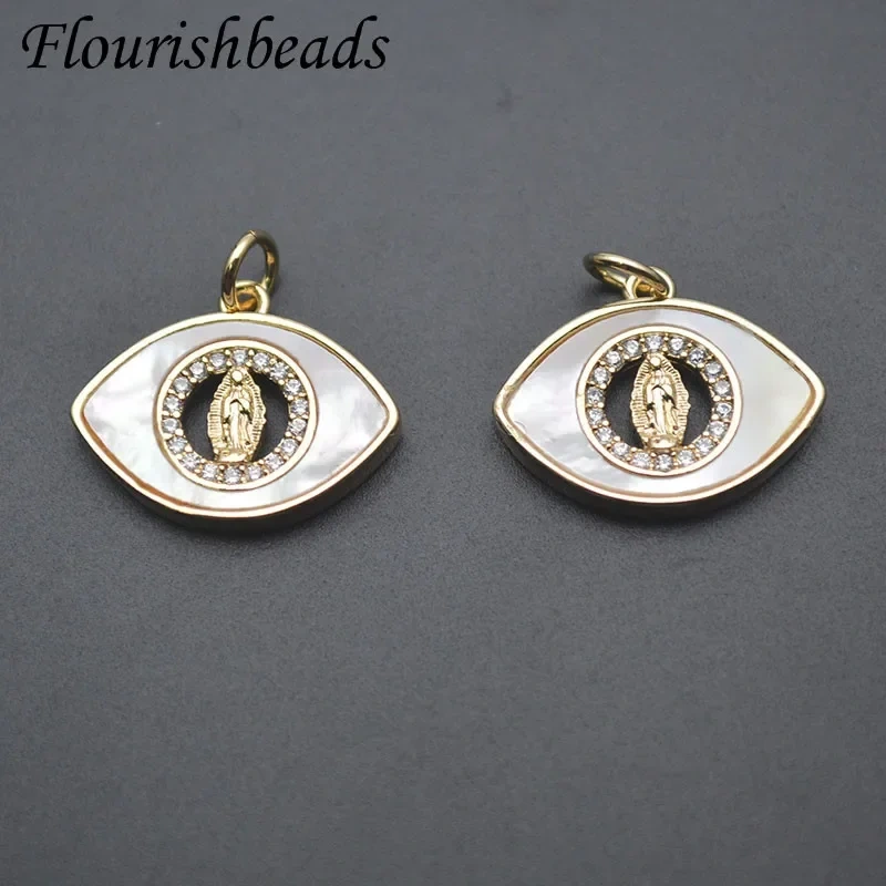 Mother of Pearl Turkish Evil Eye Gold Plated Charm Pendants Accessories for Women Bracelet Necklace Earring Jewelry Making