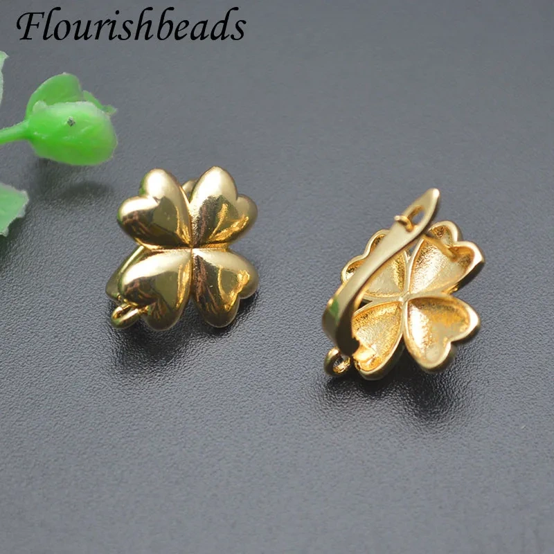 Good Quality Real Gold Plated Jewelry Findings Clover Shaped Ear Hooks for Women Handmade DIY Earrings 30pcs/lot