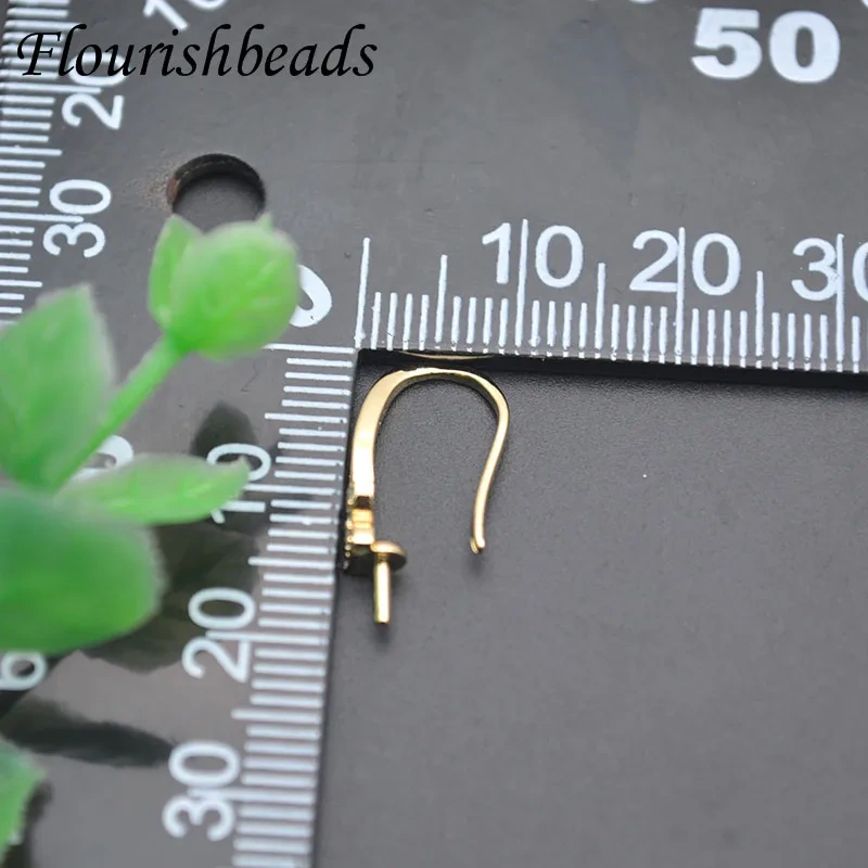 10x19mm Gold Color Paved CZ Beads Earring Findings Stud Earwire DIY Half Hole Pearl Earrings Jewelry Making Accessories 30pcs