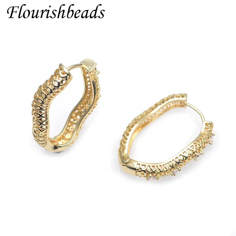 New Style Luxury Big Size Earrings Real Gold Plated Irregular Eareing Hoops Fashion Women Girls Party Jewelry Gift 20pcs/lot
