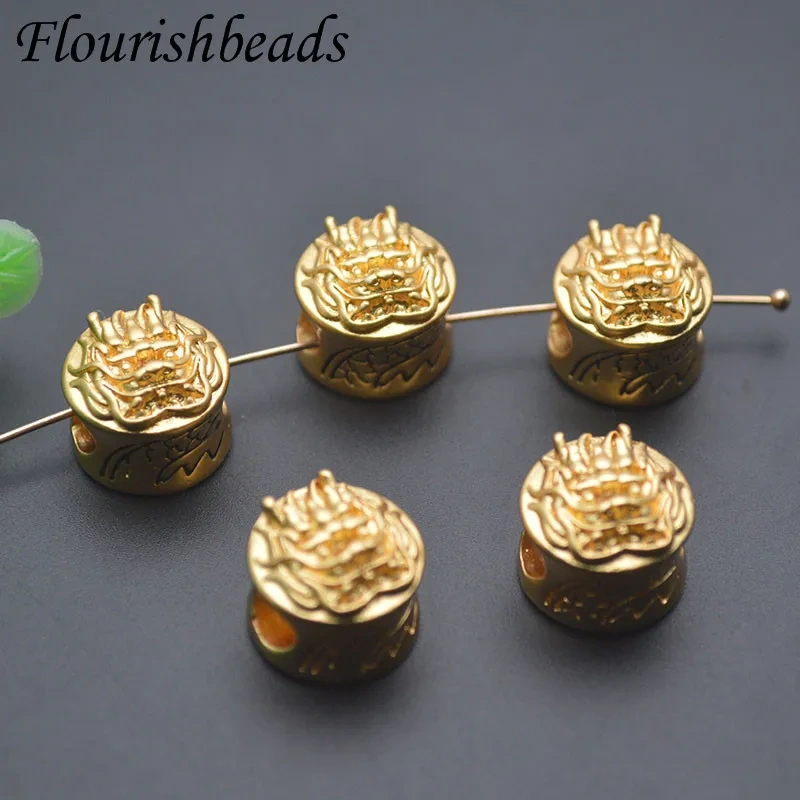 30pcs/lot Chinese Lucky Charms Dragon Big Hole Round Loose Spacer Beads for DIY Bracelet Necklace Jewelry Making Accessorie