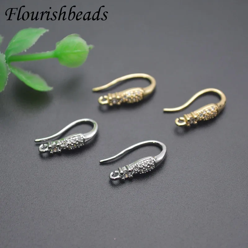 30pcs/lot Gold Plated Paved CZ Beads Ear Wire with Loop Jewelry Findings for DIY Dangle Earring