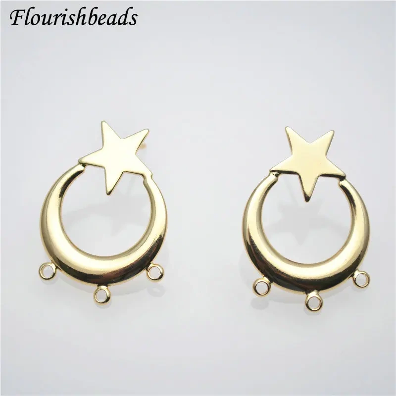 Anti-rust Gold Color Moon Star Shape with Multi Loops Metal Ear Stud Brass Fashion Jewelry Findings Earrings DIY Materials