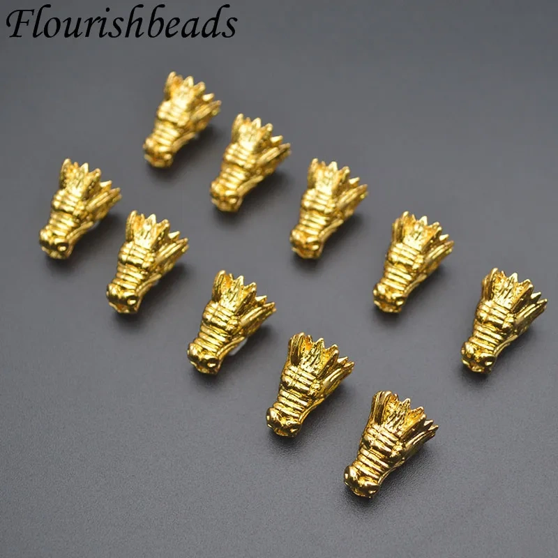 Real Gold Plated Metal Chinese Lucky Dragon Head Loose Bead Charms for DIY Fashion Necklace Bracelet Accessories