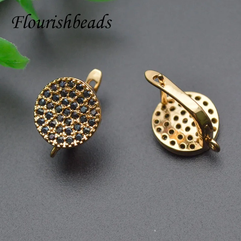 Nickle Free Black CZ Beads Paved  Gold Plating Round Coin Shape Earring Hooks for High Quality Jewelry Making Supplier