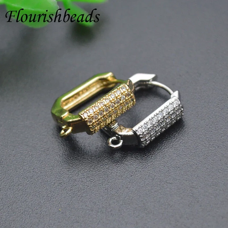 Luxury Real Cubic Zircon Beads Paved Anti Fading Square Arch Earring Hooks 13x15mm for DIY Jewelry Making 20pcs/lot