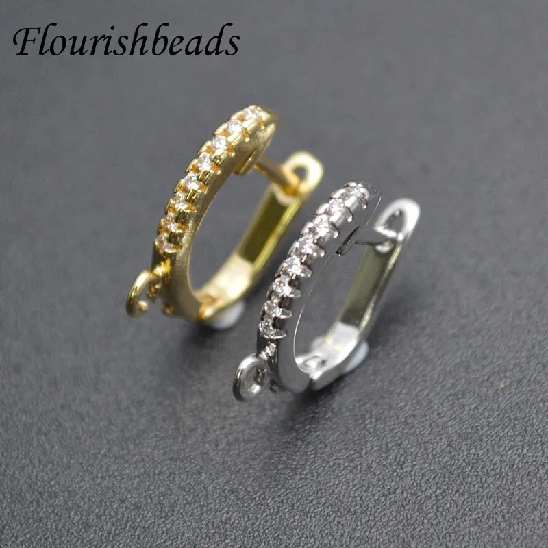 High Quality Metal Copper  CZ Paved Various Colors Earring Hooks DIY for Jewelry Making Supplier 30pcs/lot