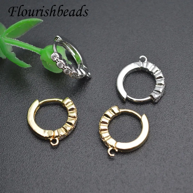 15x15mm 30pcs/lot CZ Beads Paved Gold Color Earring Hooks Clasp with Open Loop Woman Handmade Jewelry Making Accessories