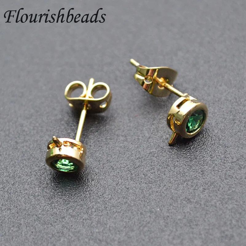 30pcs Real Gold Plating Ear Stud CZ Paved Anti-rust Metal Ear Wire DIY Earrings Fashion Jewelry Components