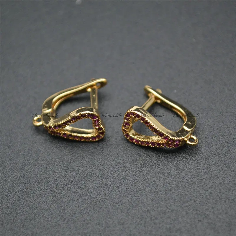 20pc Nickle Free Purple Zircon CZ Beads Pave Hook Anit-rust Metal Brass Earrings Hooks Triangle Shape Connector Jewelry Makings