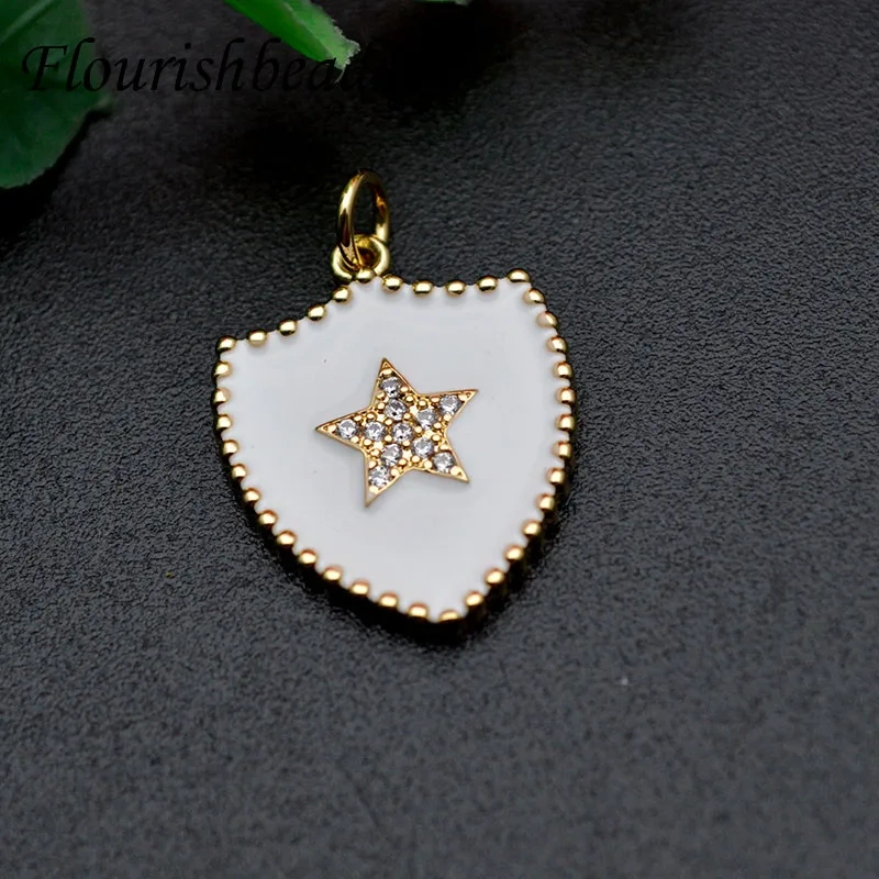 Drop Oil Colorful Enamel Moon Star hand  Heart  Shape Pendant Diy CZ Beads paved Charms for Jewelry Making