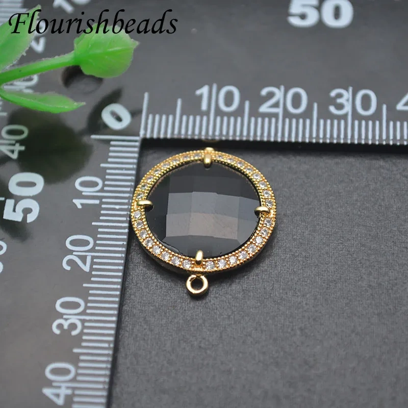 Jewelry Findings Paved CZ Beads Round Black Glass Crystal Connector DIY Necklace Bracelet Accessories