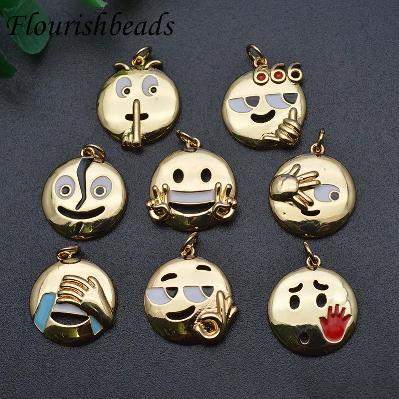 10pc Cute WeChat Emoticons Brass Charms Pendant for DIY Earrings Makings Jewelry Accessories Supplies 13x20mm