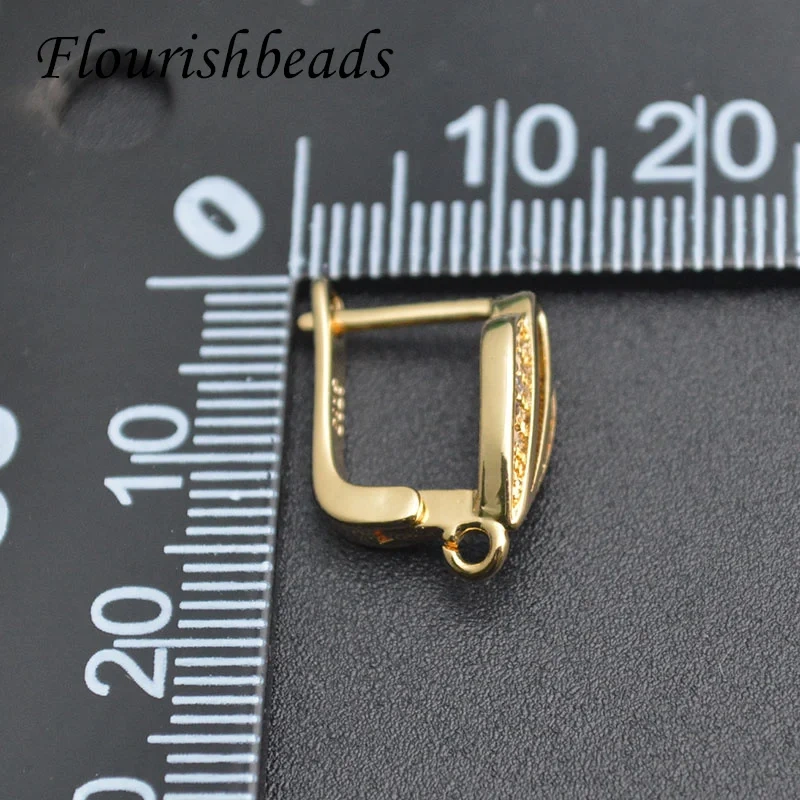 Wholesale 30pcs/lot Real Cubic Zircon Beads Paved Metal Earring Hooks DIY High Quality Jewelry Making Supplier